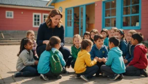 erzieherin verabschiedet sich vom kindergarten